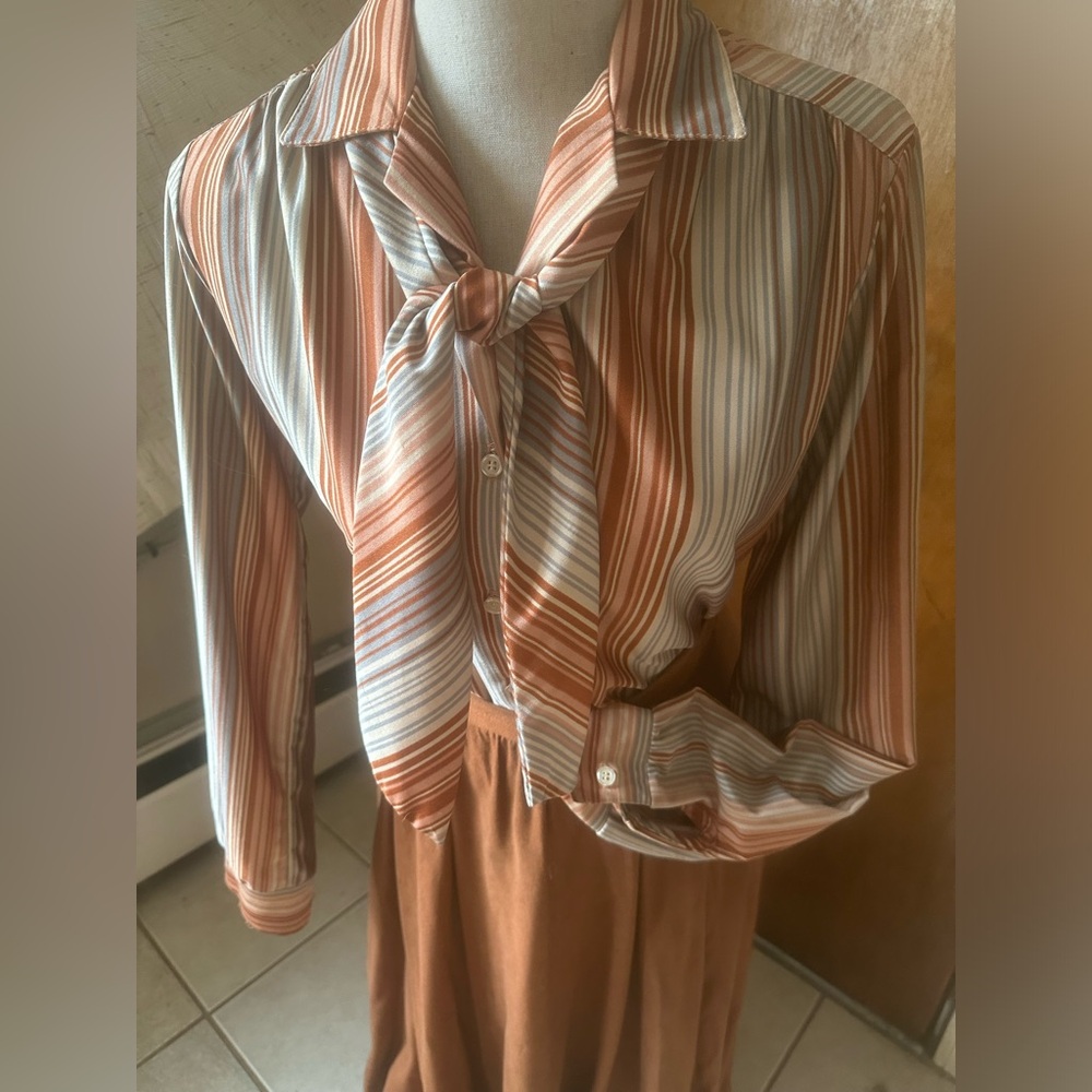 COUNTRY GIRL Skirt Blouse Set Womens Vintage 9-10 Ship’n Shore Rust Warm Brown - Picture 5 of 16